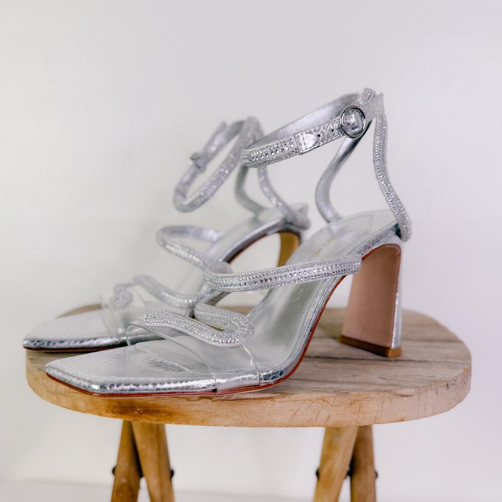 Antonio Melani Ninna Rhinestone Snake Heels Reputation Eras Bling Silver Sz 6.5 - Picture 6 of 10